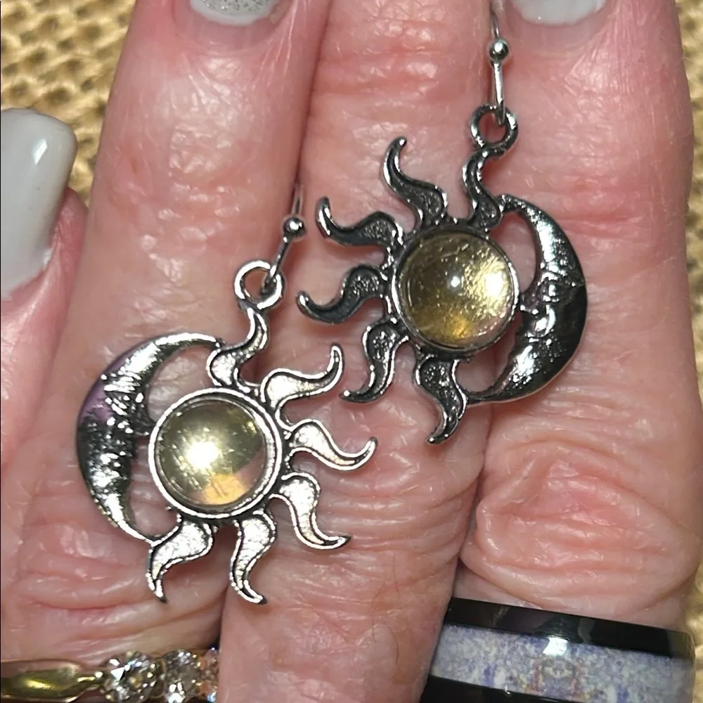 🛑UNAVAILABLE🛑 Celestial Silver-Tone Sun and Moon Earrings